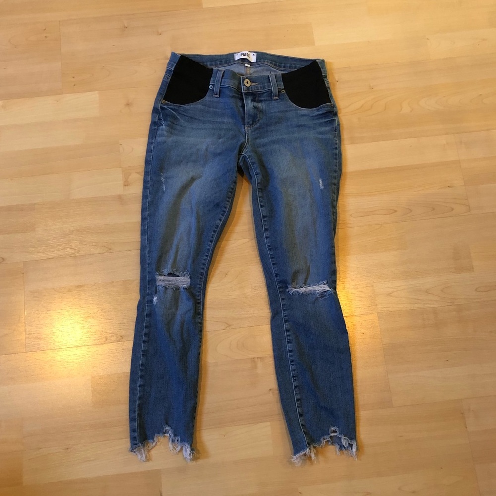 Frayed hem Paige ankle maternity jeans